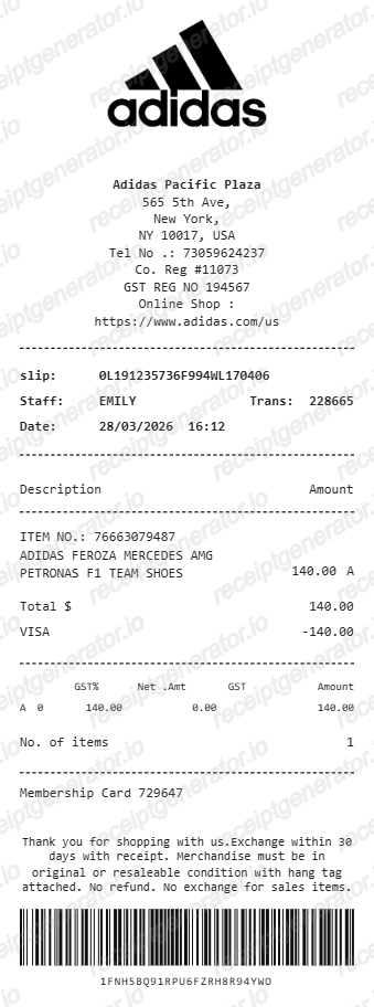 Adidas Receipt - Preview of the template design