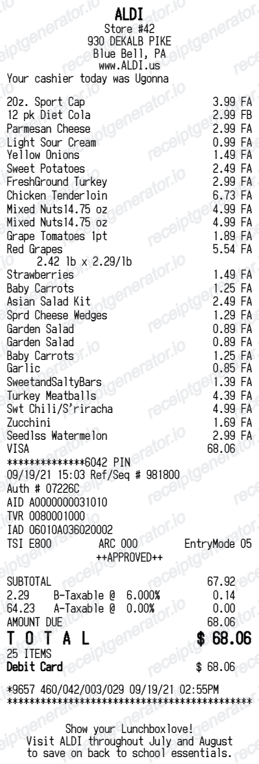 Aldi Receipt - Preview of the template design