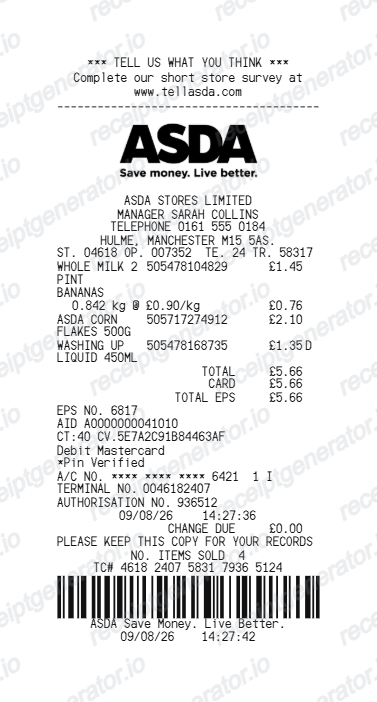 Asda receipt