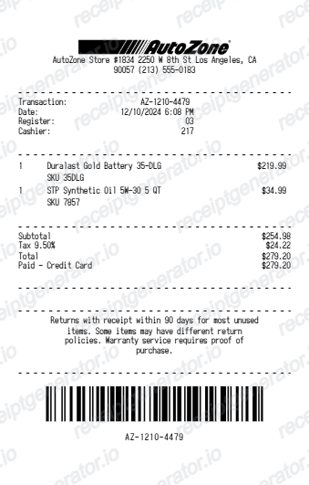 Detailed Parts receipt design preview