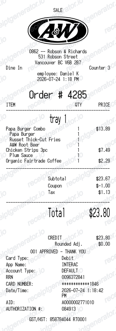 Aw Receipt Canada preview