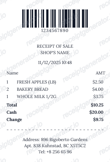 Barcode Top Receipt - Preview of the template design