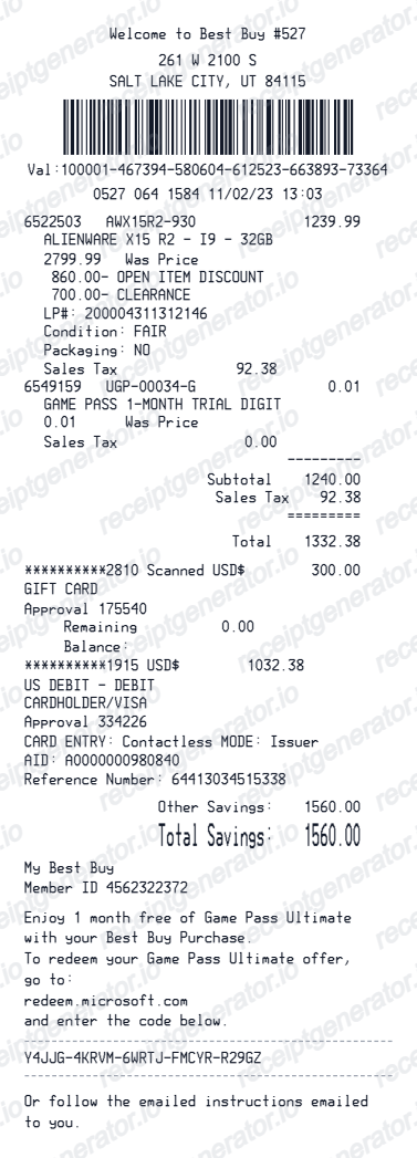 Best Buy Receipt