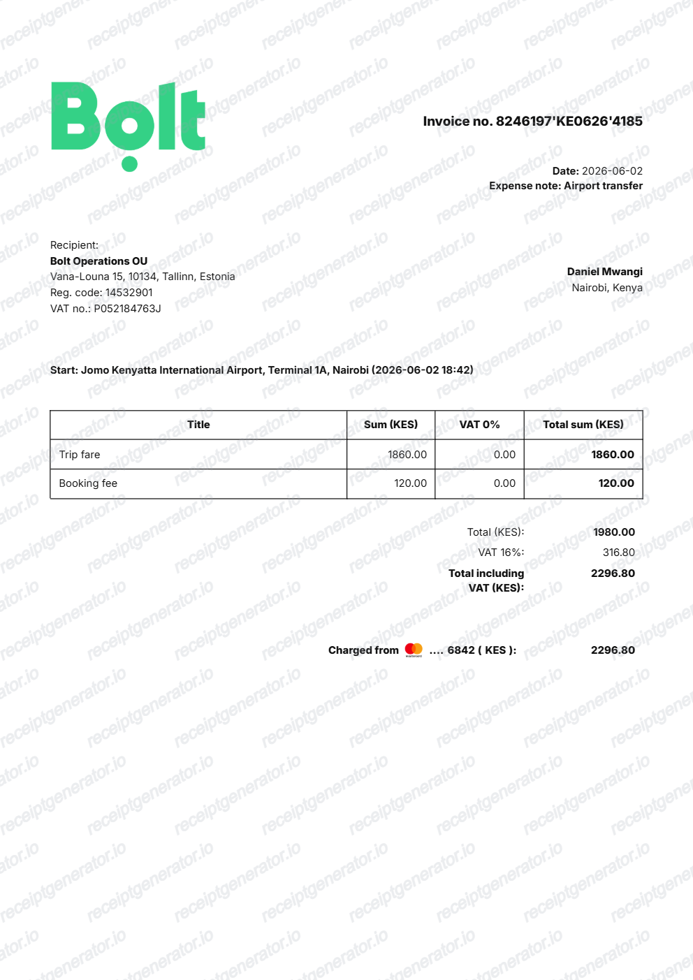 Bolt Receipt - Preview of the template design