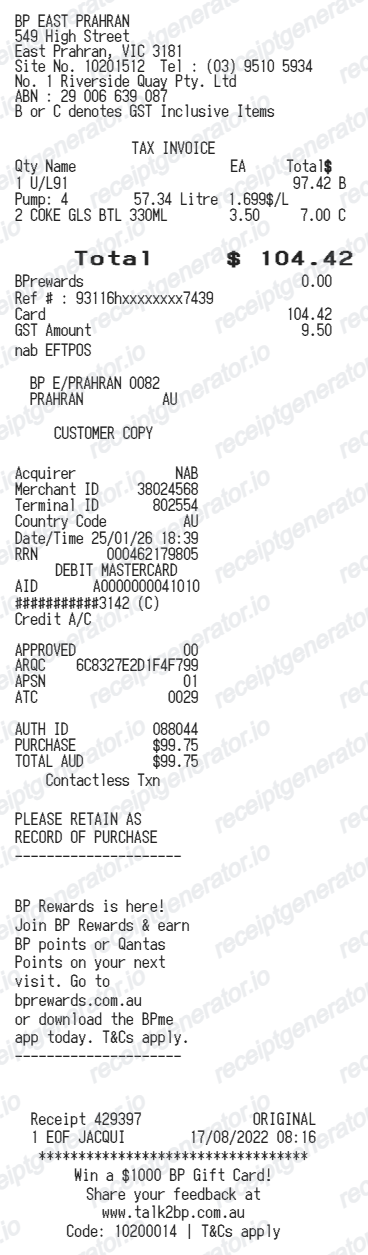 East Prahran EFTPOS receipt design preview