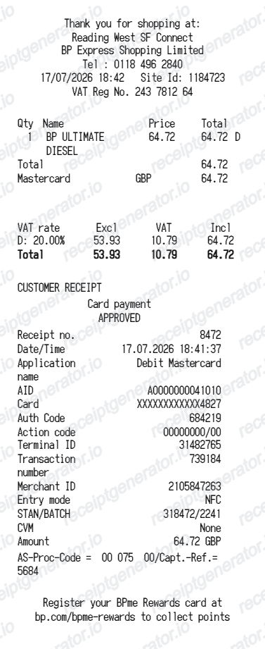 Bp Receipt Uk - Preview of the template design