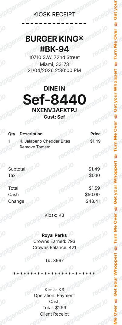 Burger King Receipt preview