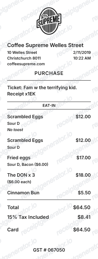 Cafe Thermal Receipt - Preview of the template design