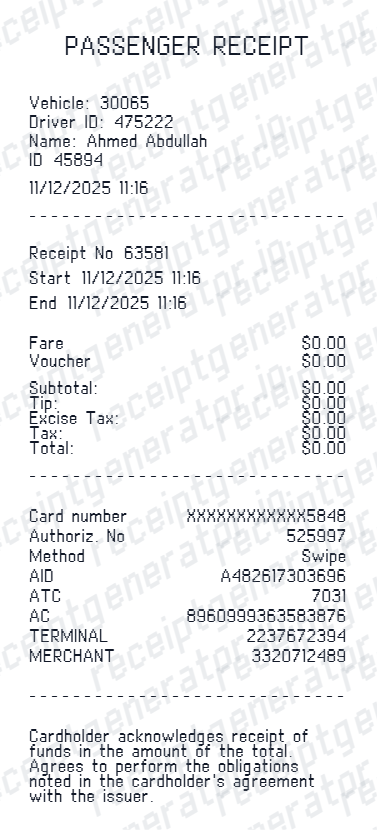 Car Service Receipt