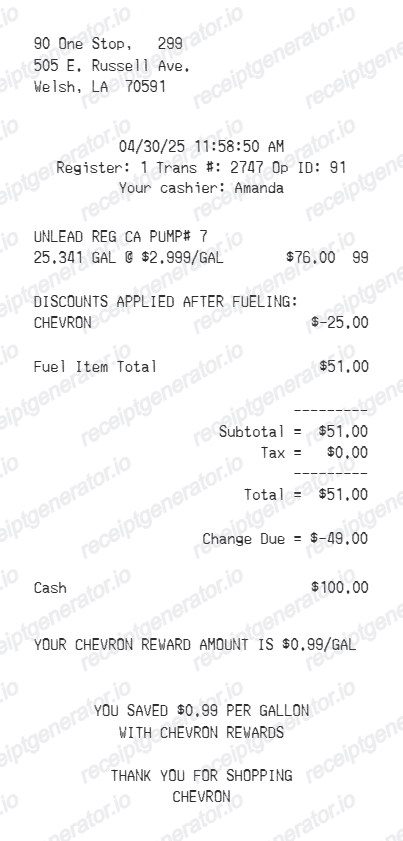 Chevron Receipt - Preview of the template design