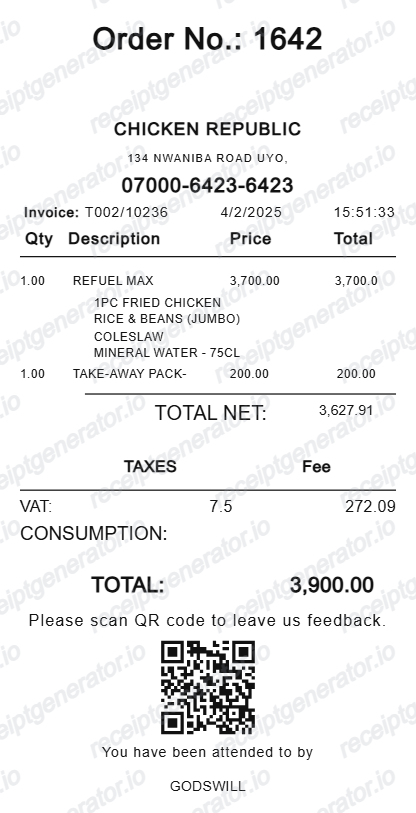 Chicken Republic Receipt preview