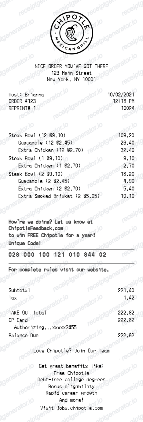 Chipotle Receipt preview
