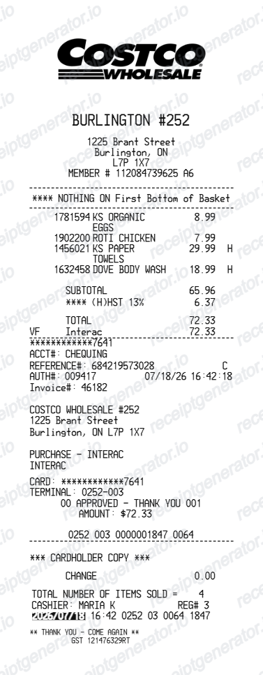 Costco Canada receipt
