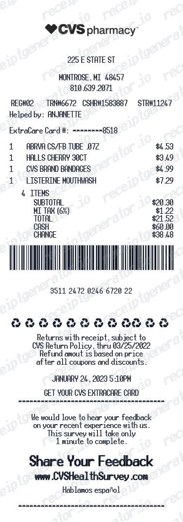 CVS Receipt - Preview of the template design