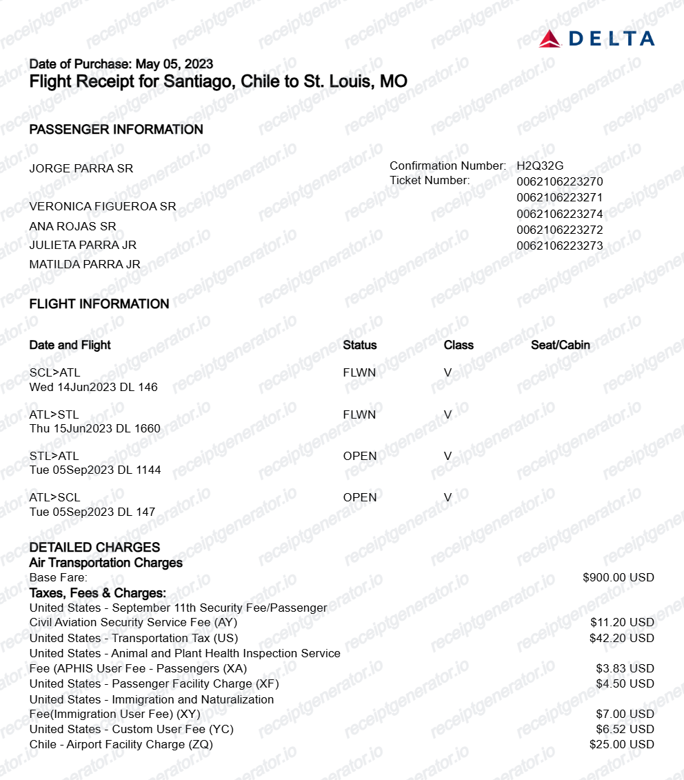 Delta Airlines Receipt - Preview of the template design