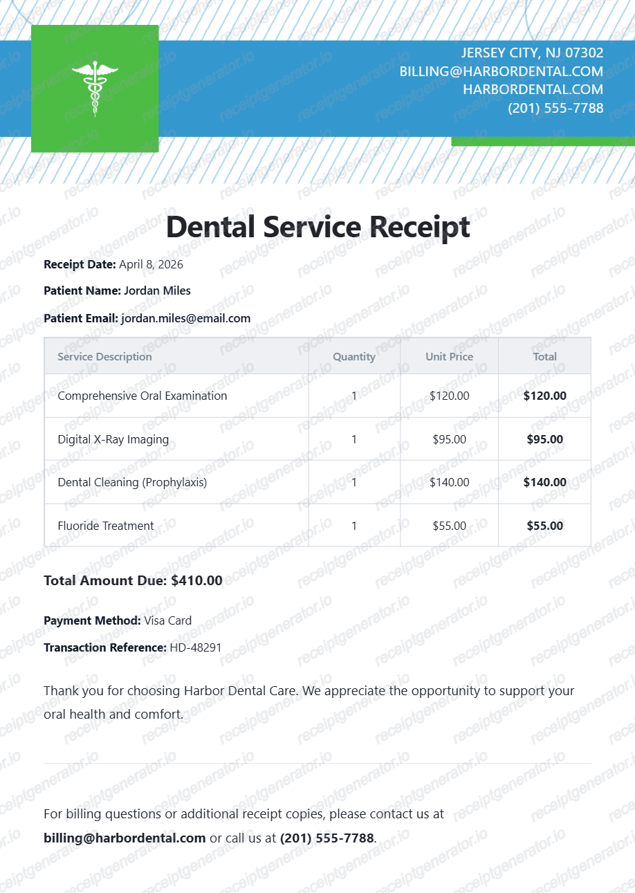 Dentist Service Itemized Bill - Preview of the template design