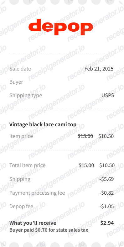 Free Depop Receipt Generator - Depop Order Receipt PDF preview