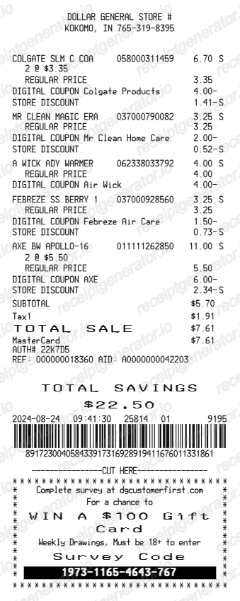 Dollar General receipt