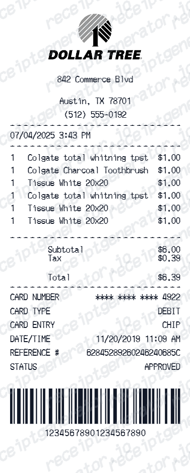 Dollar Tree Receipt