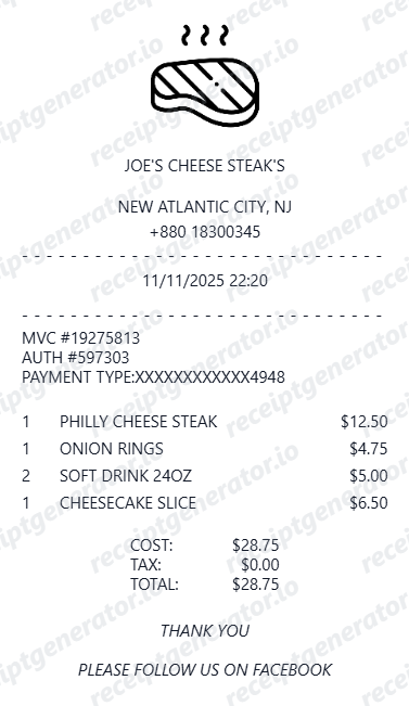 Downloadable Receipt - Preview of the template design