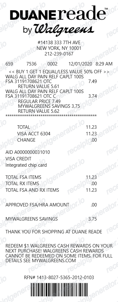 Duane Reade Receipt - Preview of the template design