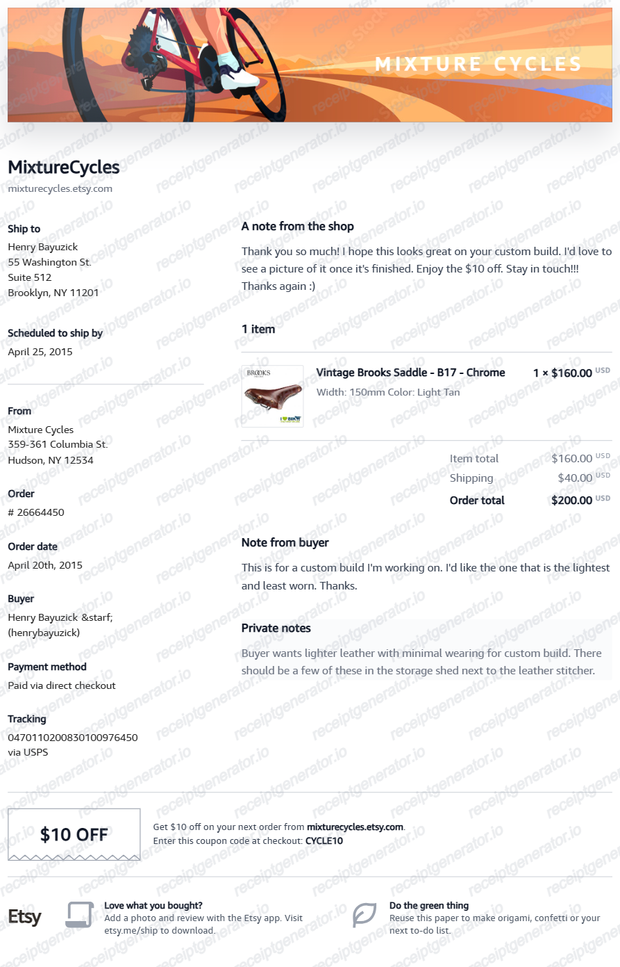 Etsy Receipt - Preview of the template design