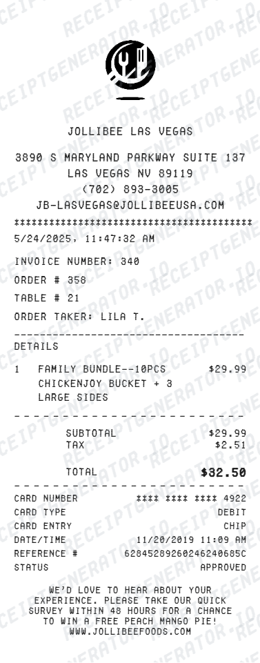 Fast Food Receipt preview