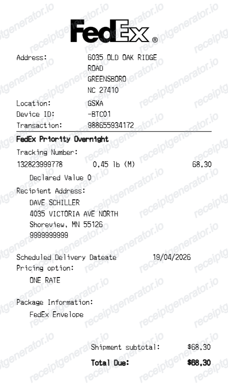 Fedex Receipt - Preview of the template design