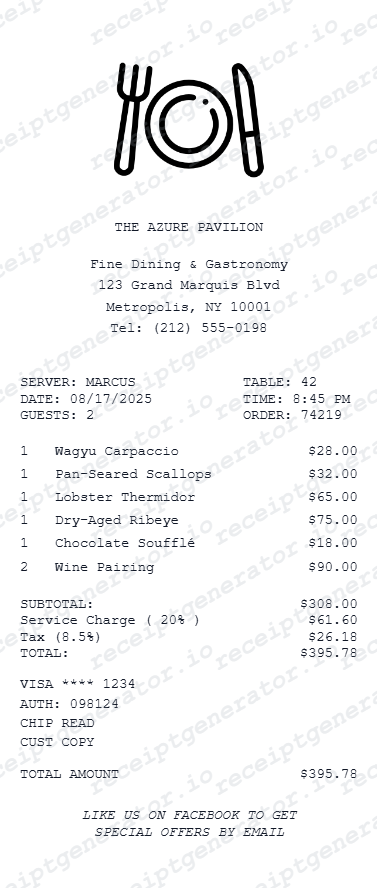 Fine Dining Receipt preview