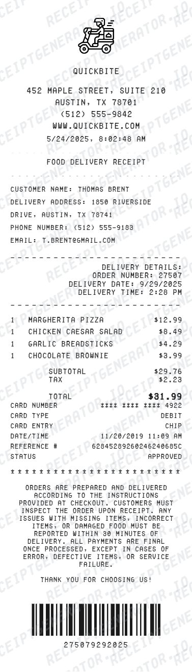 Talabat Receipt preview