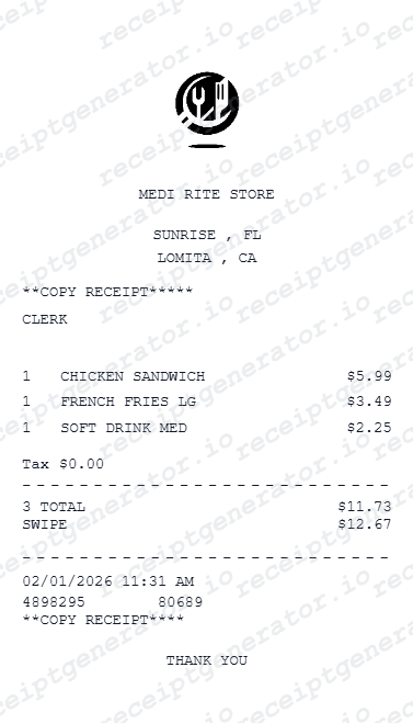 Food Receipt preview