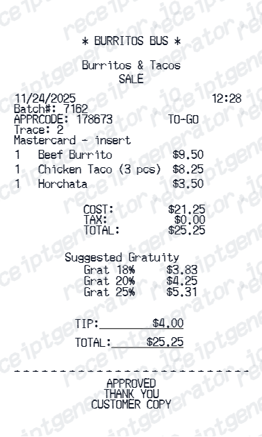 Food Truck Receipt preview