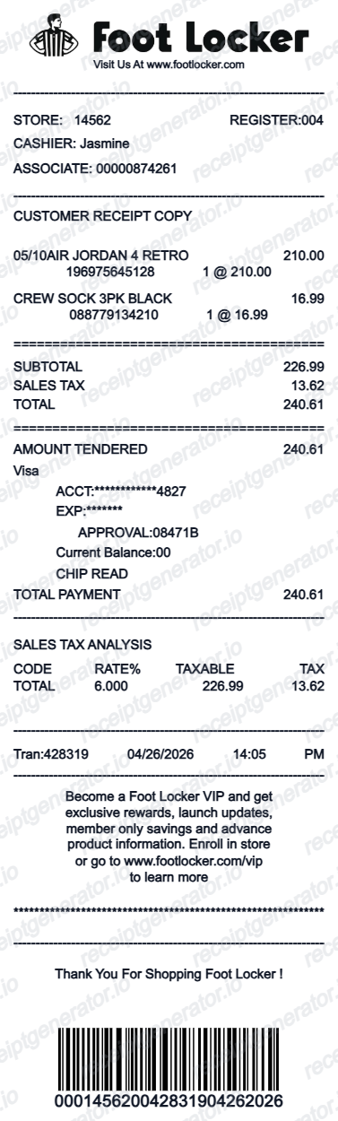 Foot Locker Receipt