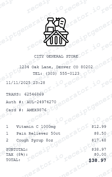 Generic Receipt - Preview of the template design