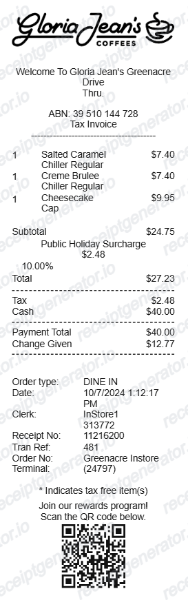 Gloria Jeans Receipt Australia preview