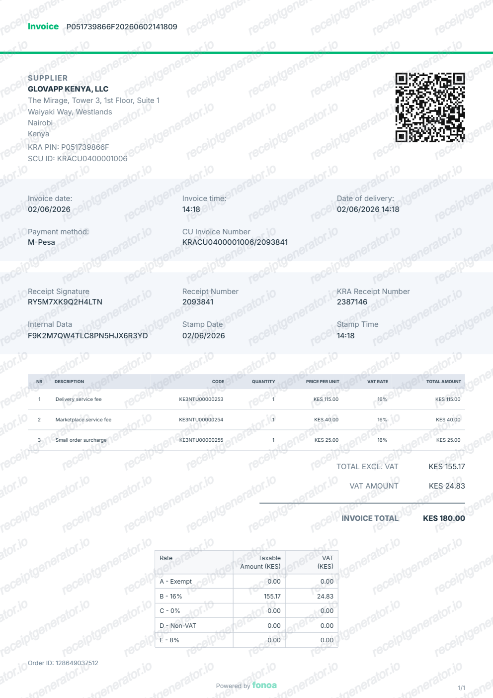 Glovo Receipt preview