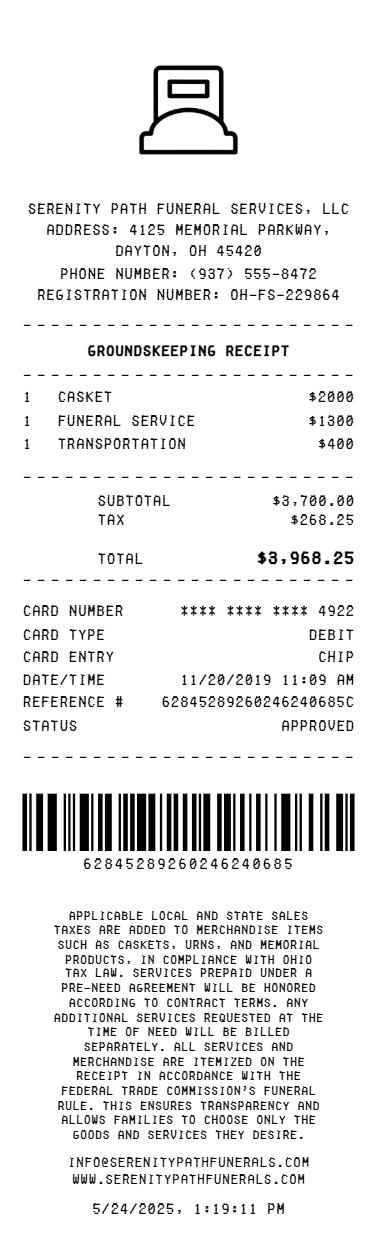 Groundskeeping Receipt - Preview of the template design