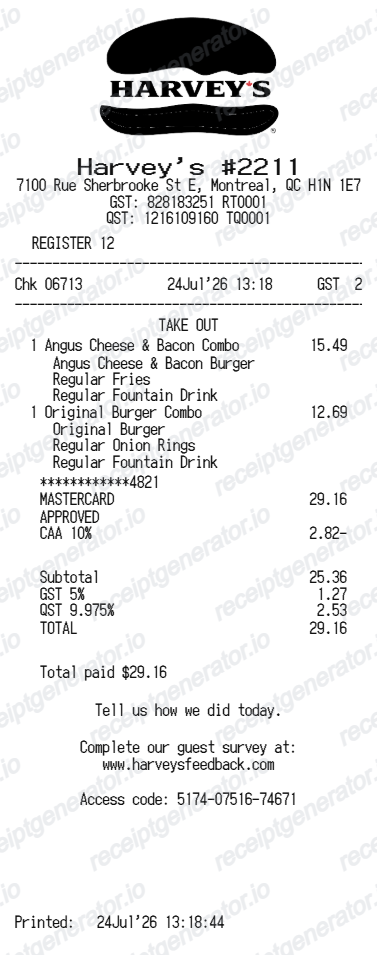 Harveys Receipt Canada preview
