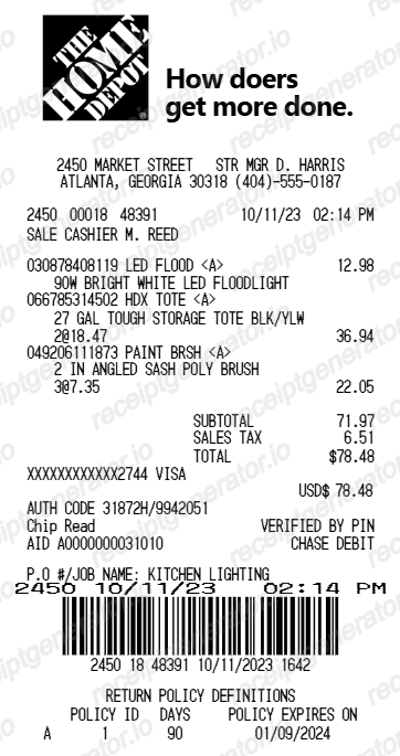The Home Depot Receipt - Preview of the template design