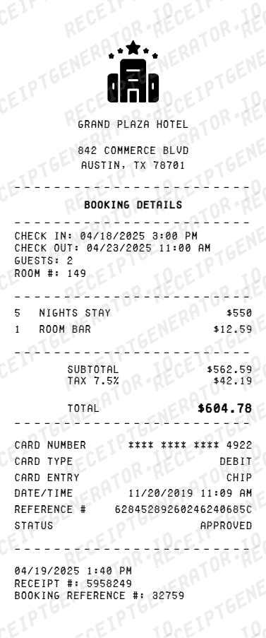 Hotel Receipt Maker