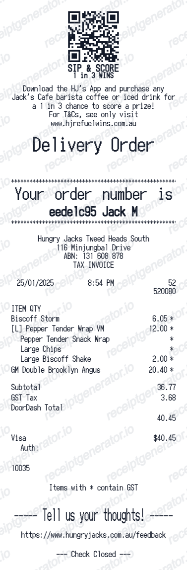 Hungry Jacks Receipt preview