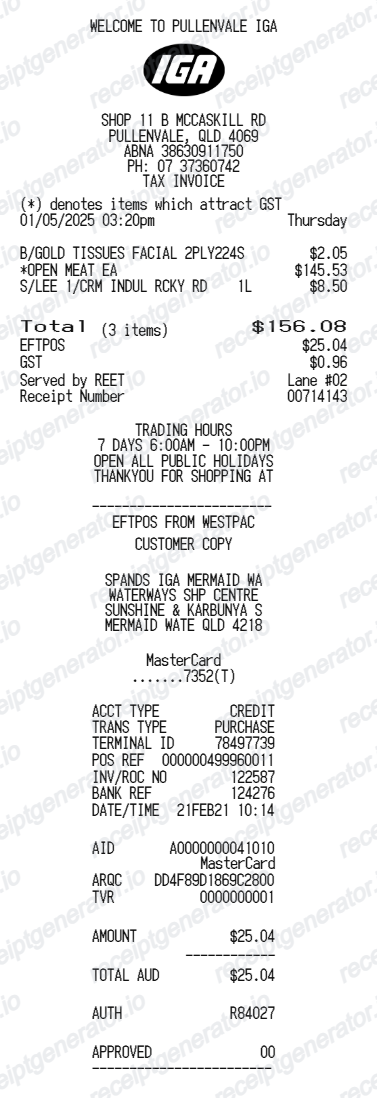 Iga Receipt Australia - Preview of the template design