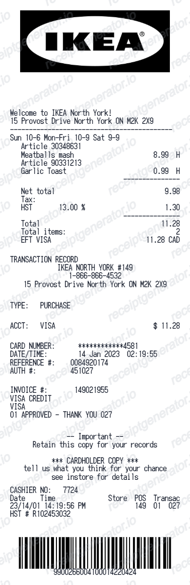 IKEA Receipt - Preview of the template design