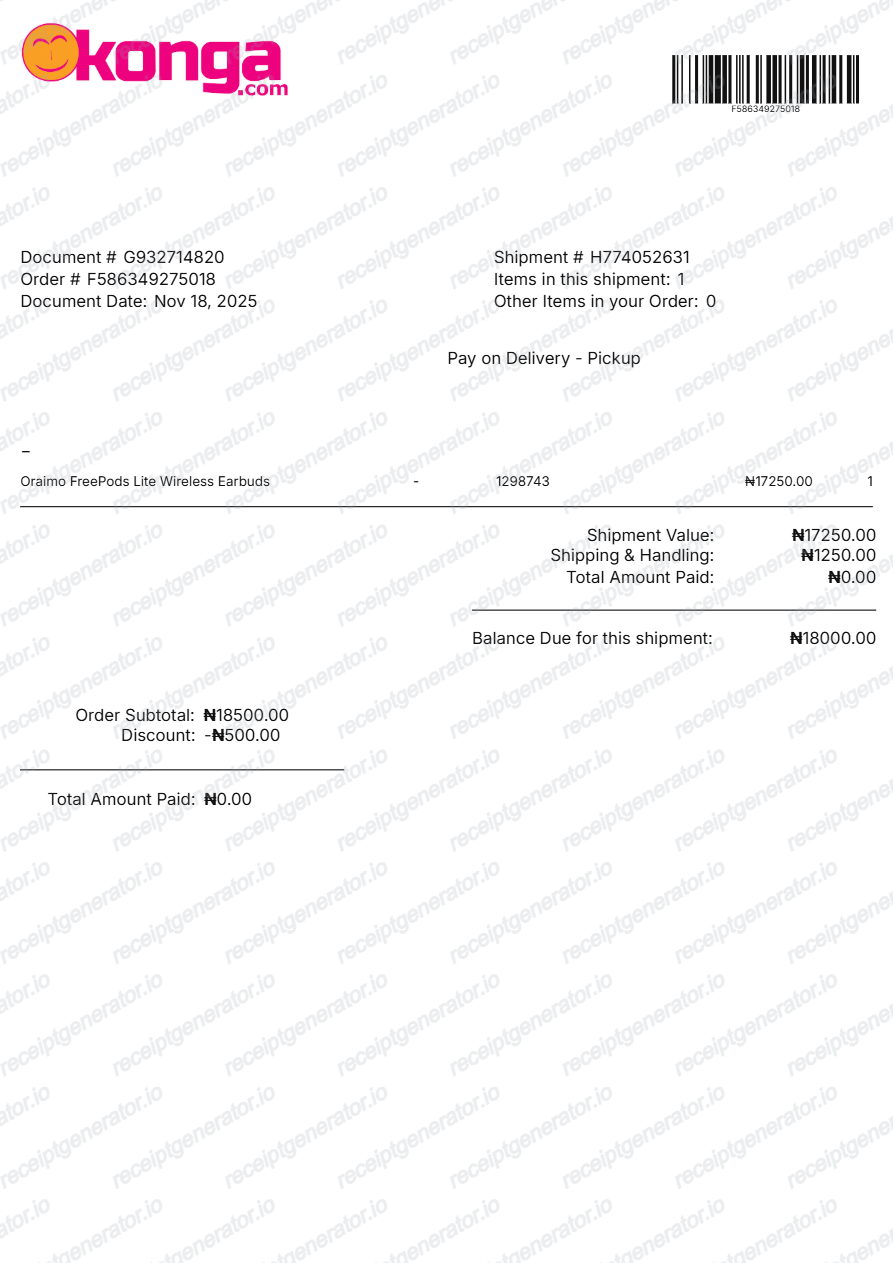 Konga Invoice - Preview of the template design