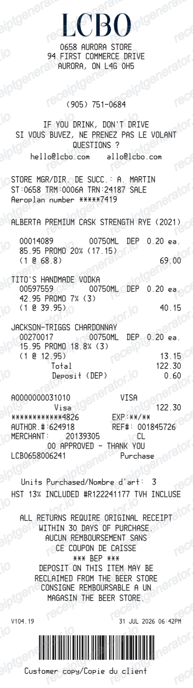 Lcbo Receipt - Preview of the template design