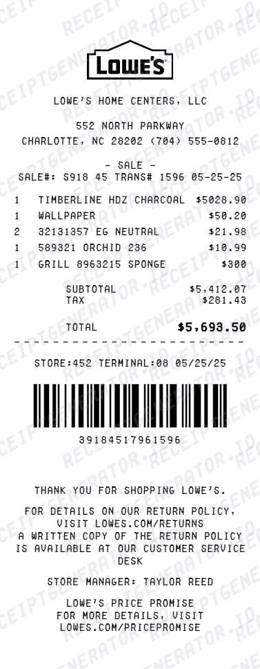 Project Itemized receipt design preview
