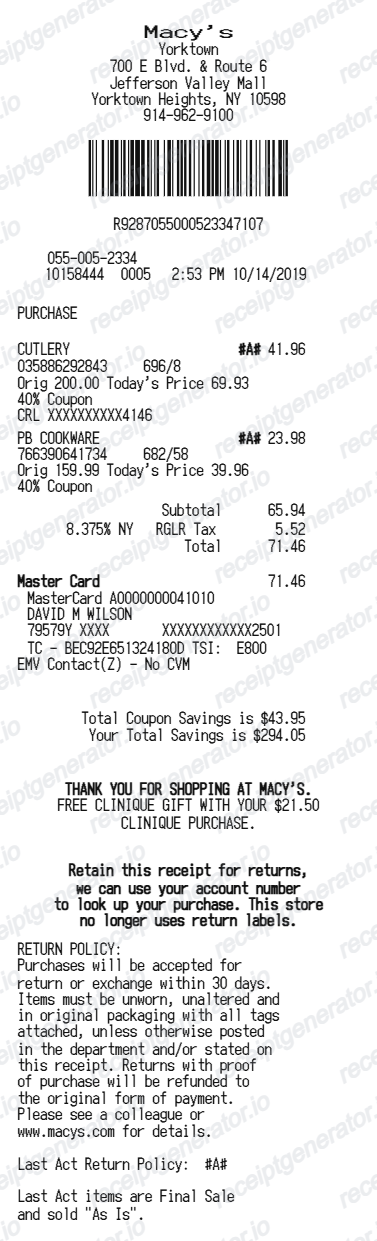 Macys Receipt - Preview of the template design