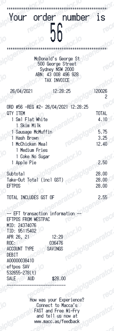 Mcdonalds Receipt Australia preview