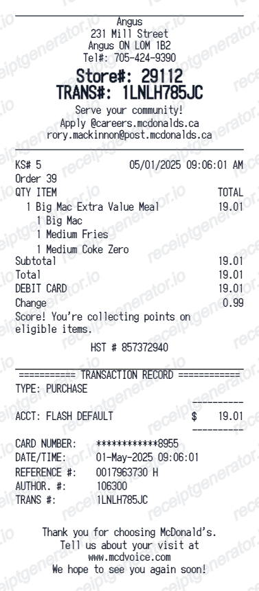 Mcdonalds Receipt Canada preview
