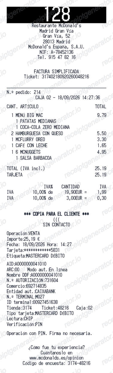 Mcdonalds Receipt Spain preview